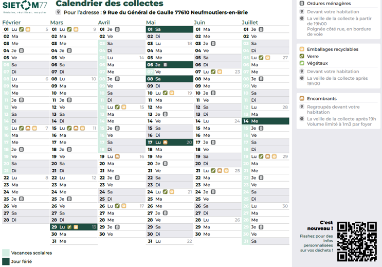 Calendrier de collecte des déchets - Février à Juillet 2027