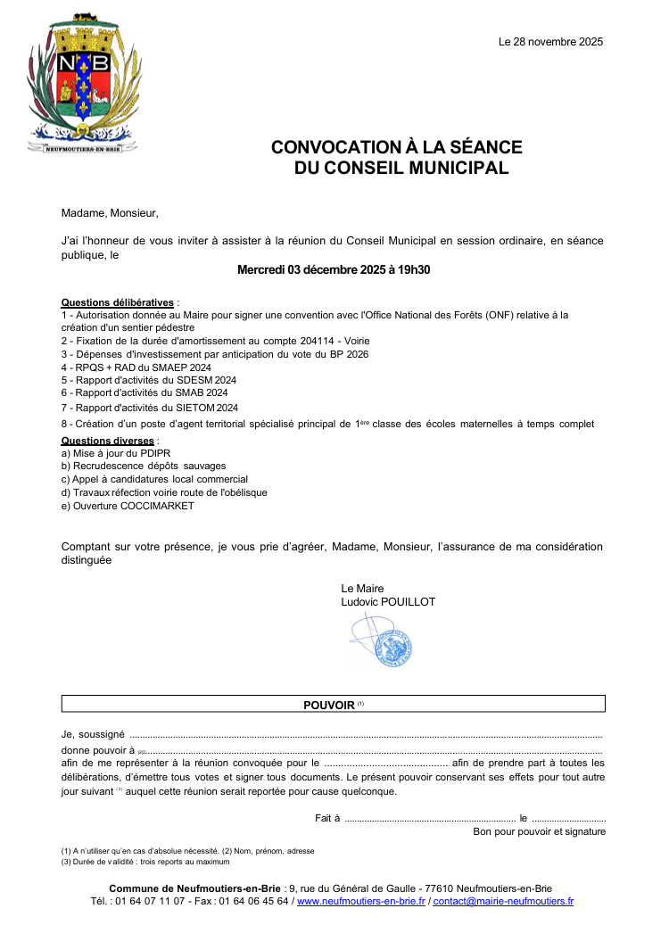 convoc conseil  du 3/12/25