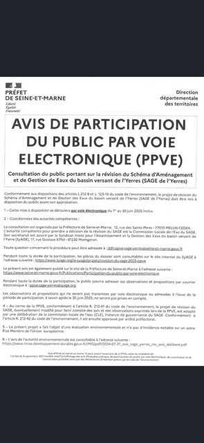Avis public SAGE de l'Yerres