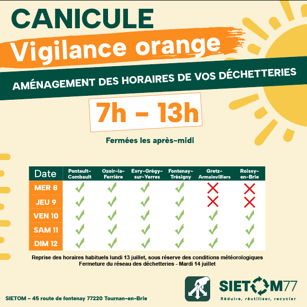 horaires d’ouverture des déchetteries